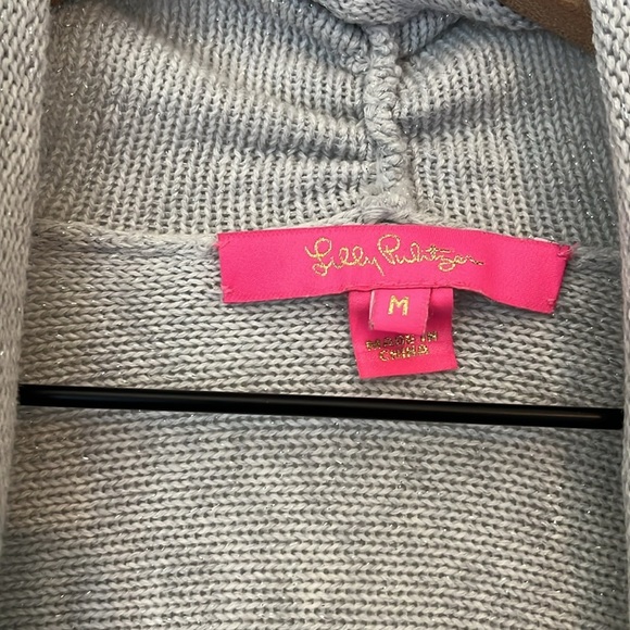 Lilly Pulitzer | Tatum Cardigan Sweater Heather Grey Metallic Fringe Tassel Med - Picture 4 of 9